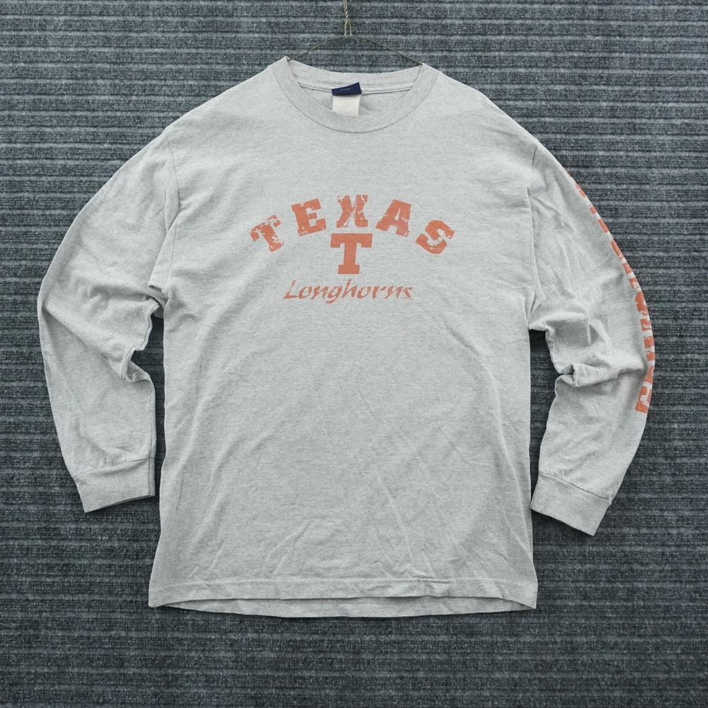 AS Sports Texas Longhorns Long Sleeve T-Shirt Mens L Gray Distressed Graphic